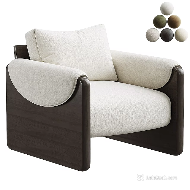 Modern Minimalist Leisure Chair Upholstered Beige Fabric With Dark Wooden Frame And Multiple Colors 3d model 