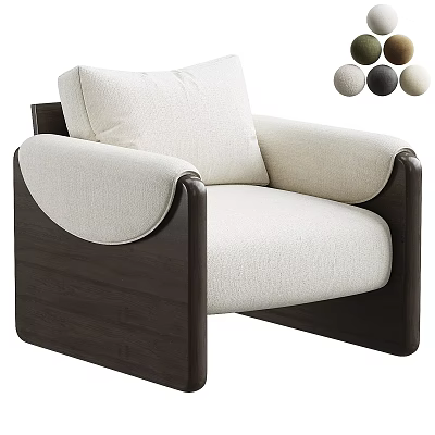 Modern Minimalist Leisure Chair Upholstered Beige Fabric With Dark Wooden Frame And Multiple Colors 3d model