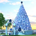 Giant Colorful Light Up Tree Decoration With Archway And Night Sky Background