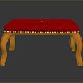 Leisure Chair With Red Padded Seat And Wooden Curved Legs With Rivet Trim