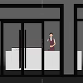 Glass Swing Door With Dark Frame Indoor White Counter And Trees Outside View