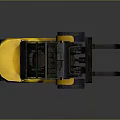 Yellow Forklift With Green Overhead Frame Black Forks And Driver Seat