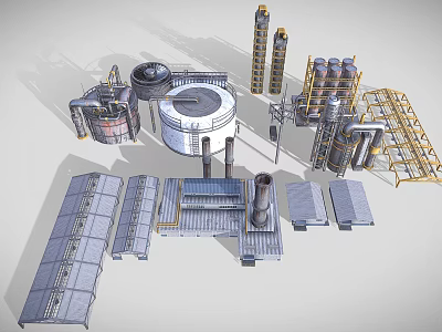 Industrial Equipment With Storage Tanks Steel Frames And Pipes 3d model