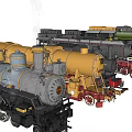 Vintage Steam Train Models With Gray Yellow Green Chimney Wheels And Body Structure