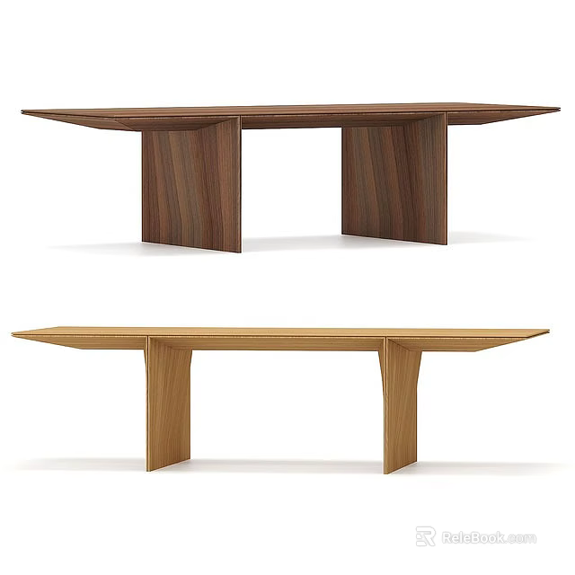 Modern Solid Wood Dining Table With Minimalist Design Clean Lines And Two Wood Tones 3d model