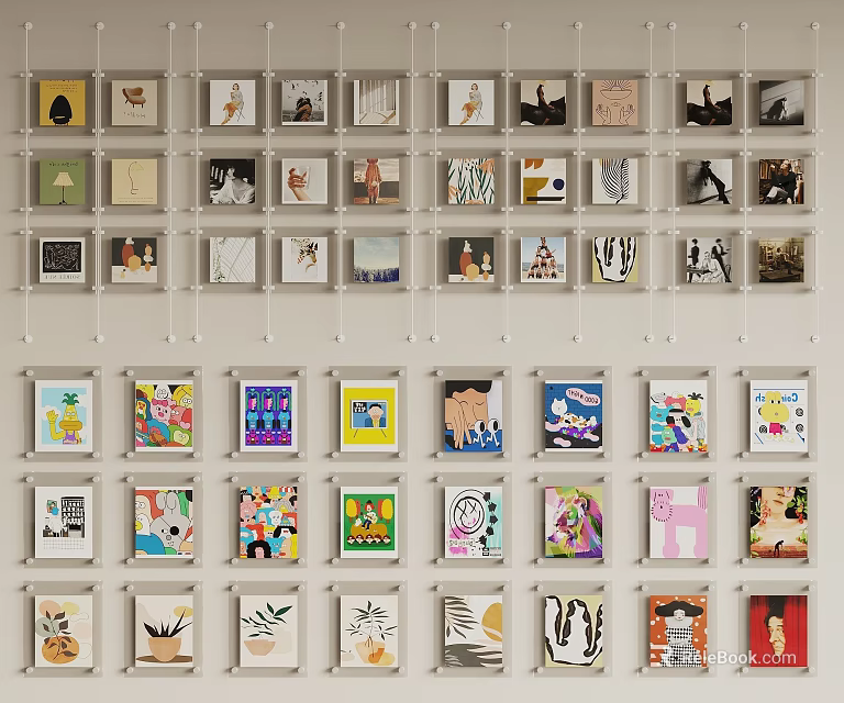 Gallery Style Photo Wall With Diverse Artworks And Creative Designs For Home Decor 3d model 