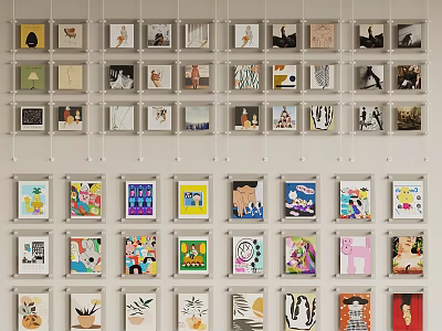 Gallery Style Photo Wall With Diverse Artworks And Creative Designs For Home Decor 3d model
