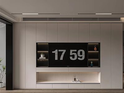 Modern Minimalist TV Wall Design With Built-in TV Open Shelves And LED Lighting 3d model