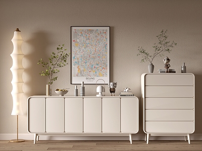 Cream Style Cabinet Whole Cabinet Sideboard Cabinet Balcony Cabinet Locker Entrance Cabinet 3d model