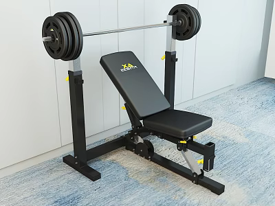 Adjustable Weight Bench And Barbell With Weight Plates For Home Gym Strength Training 3d model