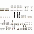Various Wine Bottles and Glasses Collection with Different Glassware Styles and Designs