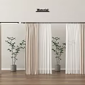 Stylish Textured Curtains In Neutral Tones With Lightweight Material And Potted Plants Indoor
