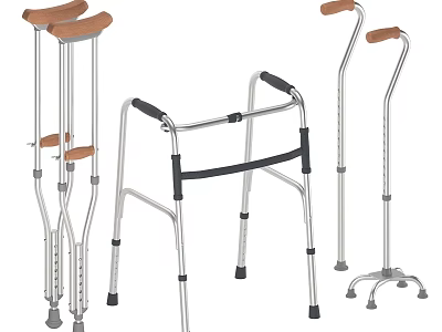 Lightweight Adjustable Crutches and Walkers with Wooden Handles and Metal Frames 3d model