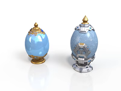 Blue Decorative Egg Shaped Household Items With Gold And Silver Accents 3d model