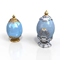 Blue Decorative Egg Shaped Household Items With Gold And Silver Accents