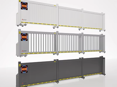 Public Facility Movable Fences With Various Designs And Yellow Black Warning Strips 3d model