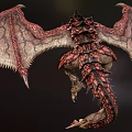 Red Scaled Flying Dragon With Large Wings And Spiked Tail In Flight