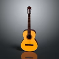 Acoustic Classical Guitar As Daily Household Item Featuring Yellow Brown Wooden Body And Nylon Strings