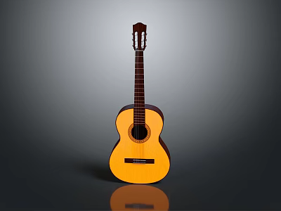 Acoustic Classical Guitar As Daily Household Item Featuring Yellow Brown Wooden Body And Nylon Strings 3d model