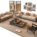 Modern Sofa And Coffee Table Set With Pillows Rug And Wall Art 3d model