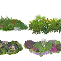 Diverse Colorful Garden Shrubs With Mixed Flowers Stones And Greenery