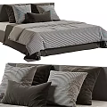 Comfortable Double Bed With Striped Bedspread Multiple Dark Gray Pillows And Cozy Design 3d model