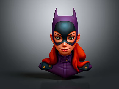 Game Movie Character Design Featuring Purple Helmet Black Mask Green Eyes Red Hair Purple Outfit 3d model