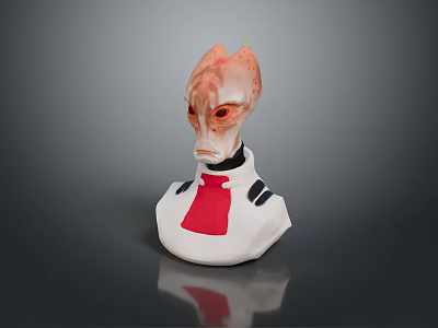 Sci-Fi Alien Creature Head Sculpture with Orange Eyes White Body Red Accent and Black Details 3d model