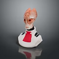 Sci-Fi Alien Creature Head Sculpture with Orange Eyes White Body Red Accent and Black Details