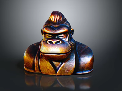 Bronze Gorilla Statue With Textured Hair Stern Expression And Shiny Surface 3d model