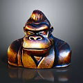 Bronze Gorilla Statue With Textured Hair Stern Expression And Shiny Surface