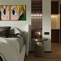 Modern Bedroom Interior Design With White Bed Black Bedding Colorful Wall Painting And Large Windows