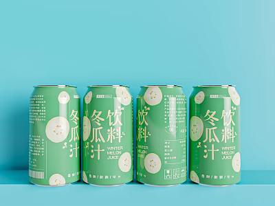 Refreshing Winter Melon Juice Canned Beverage in Green Cans with Light Blue Background 3d model