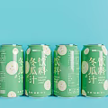 Refreshing Winter Melon Juice Canned Beverage in Green Cans with Light Blue Background