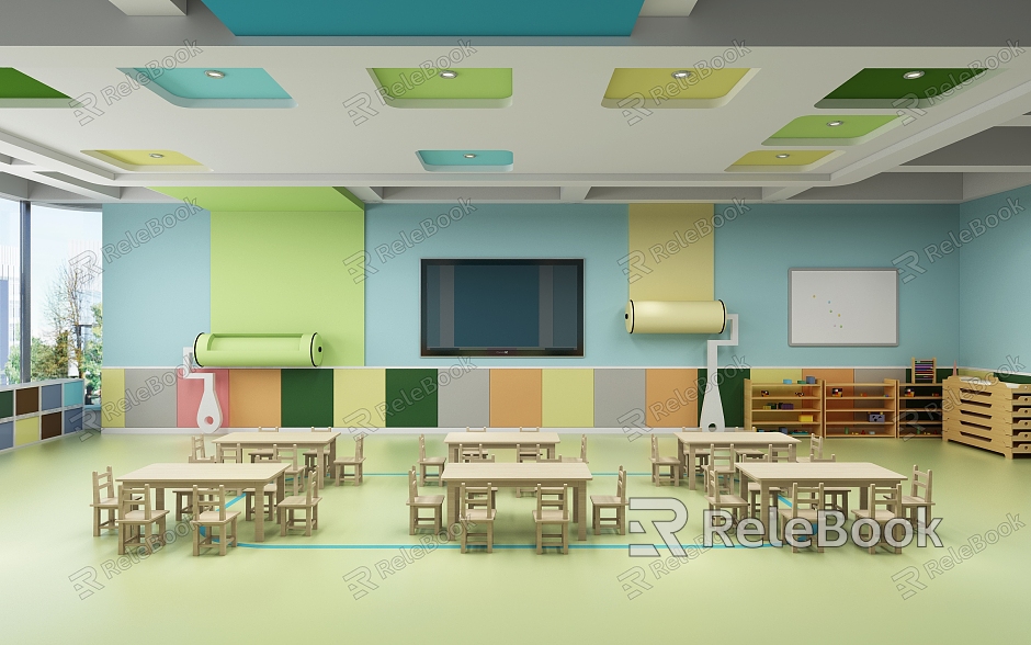 Modern kindergarten kindergarten class green model