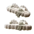 Cloud Shaped Light Gray Sectional Sofa With Pillows And Throw Blanket 3d model