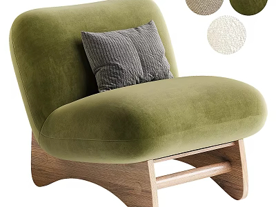 Elegant Green Velvet Armchair with Gray Textured Cushion Wooden Legs and Fabric Samples 3d model