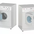 Two White Front Loading Washing Machines Featuring Control Panels And Open Doors