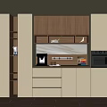 Modern Minimalist Interior Sideboard Design With Wooden Cabinets White Panels Open Shelves And Coffee Machine