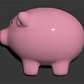 Decorative Ornament Set Featuring Pink Piggy Bank on Black Surface with Shiny Reflection