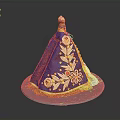 Blue Decorative Hat With Intricate Floral Embroidery And Golden Accent Details