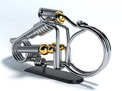 Mechanical Structure With Metal Springs Golden Balls Ring Component And Black Base 3d model