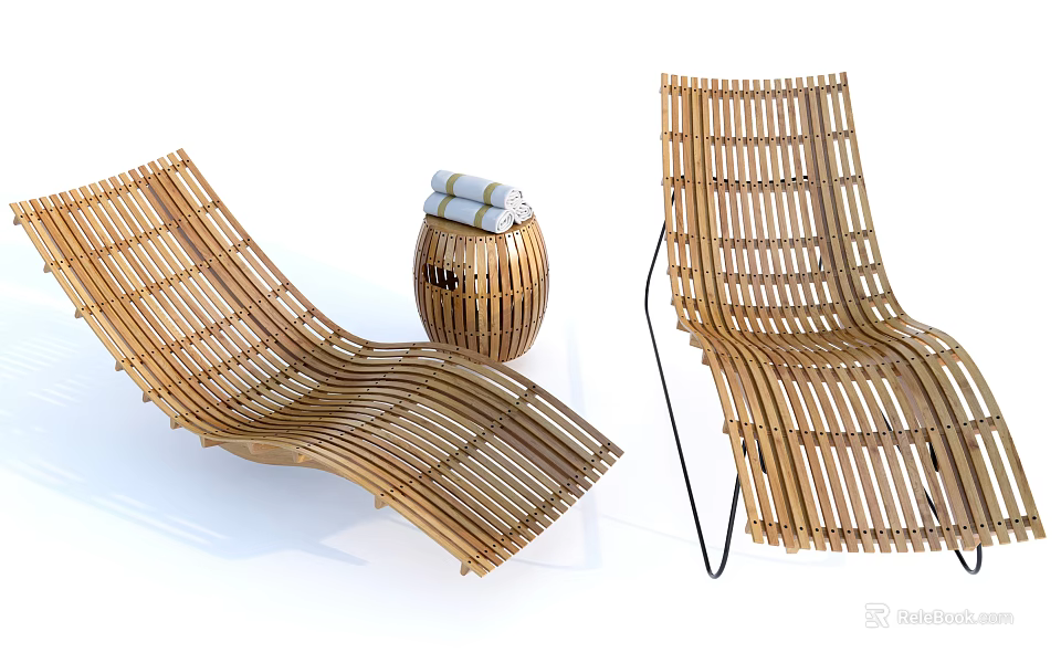 Woven Rattan Outdoor Chairs With Curved Design And Side Table For Patio Relaxation 3d model 