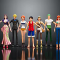 Multiple Anime Character Figures In Standing Poses With Various Outfits On Dark Background 3d model