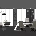 Modern Office Interior With Sofa Coffee Table And Executive Workstations