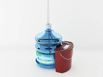 Essential Cleaning Supplies Featuring Blue Detergent Bucket Red Pail And White Dispensing Tool 3d model