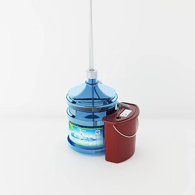 Essential Cleaning Supplies Featuring Blue Detergent Bucket Red Pail And White Dispensing Tool 3d model