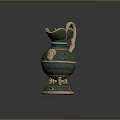 Traditional Decorative Sculpture With Green Blue Patterns Ornate Handle And Base