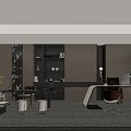 Modern Luxurious Executive Office Interior Design With Custom Illuminated Storage Cabinets And Comfortable Seating
