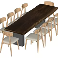Modern Minimalist Dining Table Set With Dark Wooden Table And Light Wood Gray Cushion Chairs